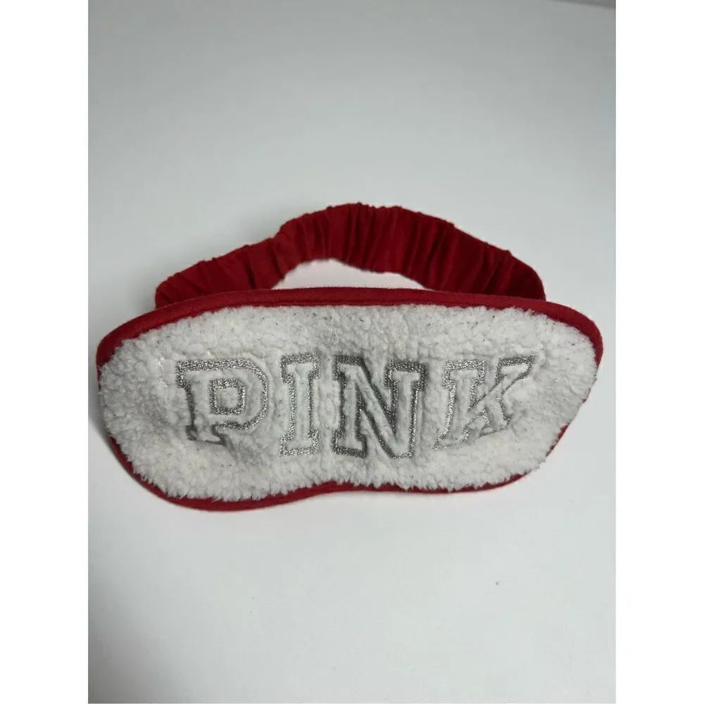 Victoria Secret PINK Eye Mask/Red and White Silver Logo Sherpa
